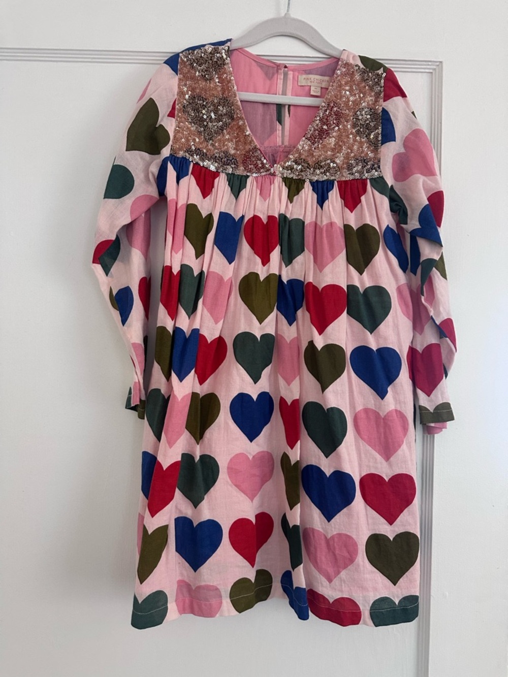 Pink Chicken Girls Pink Multi Heart Sequin Yoke Dress